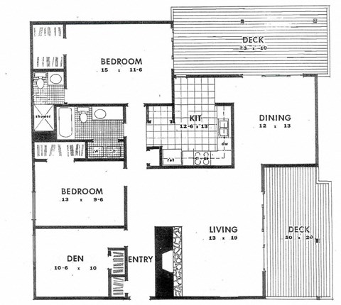Floor plan for 2 beds, 2 baths, 1345 sqft